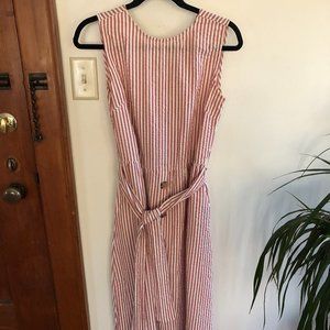 Mango Cotton Striped Seersucker Midi Dress US 6